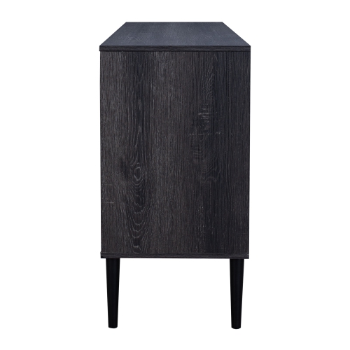 CorLiving Ethan Distressed Dark Gray 3 Fluted Glass Door Sideboard Buffet with Shelves