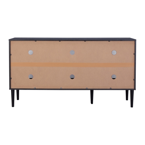 CorLiving Ethan Distressed Dark Gray 3 Fluted Glass Door Sideboard Buffet with Shelves