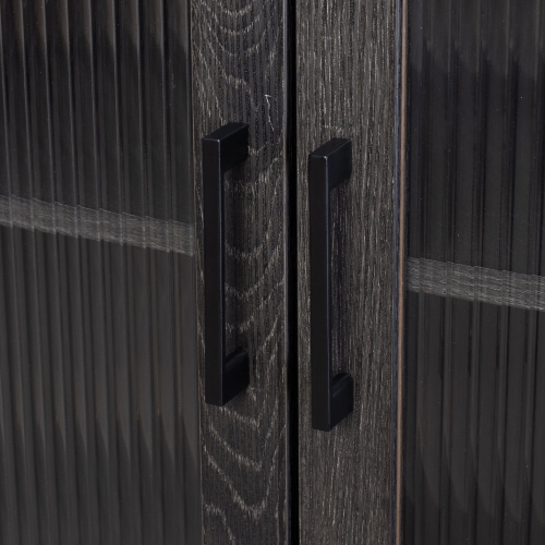 CorLiving Ethan Distressed Dark Gray 3 Fluted Glass Door Sideboard Buffet with Shelves