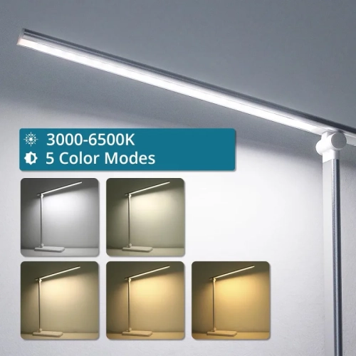 Lampe de bureau à DEL, à intensité réglable avec 5 modes d'éclairage et niveaux de luminosité, minuterie de 45 minutes, commandes tactiles
