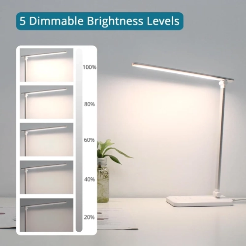 Lampe de bureau à DEL, à intensité réglable avec 5 modes d'éclairage et niveaux de luminosité, minuterie de 45 minutes, commandes tactiles