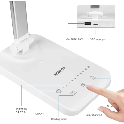 Lampe de bureau à DEL, à intensité réglable avec 5 modes d'éclairage et niveaux de luminosité, minuterie de 45 minutes, commandes tactiles