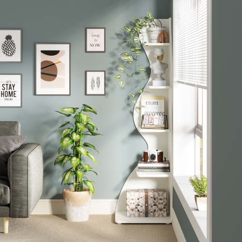 Tribesigns – Bibliothèque en coin à 5 niveaux, étagère de rangement en forme de S pour le bureau à la maison