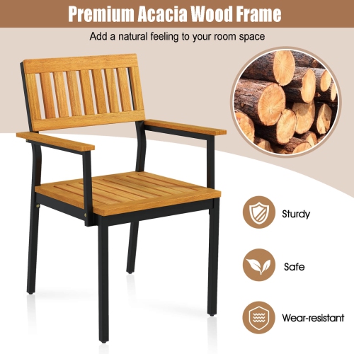 Costway Dining Chair Set of 4 with Acacia Wood Backrest Slanted Seat Comfortable Armrests