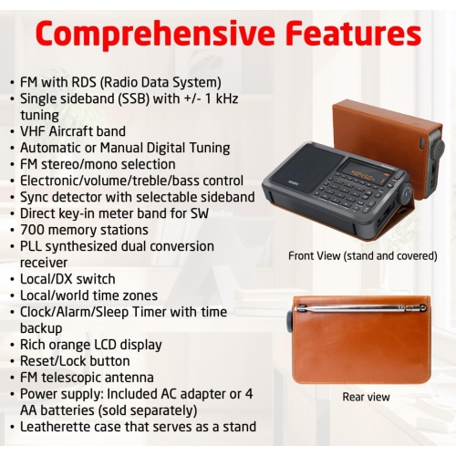 Eton Elite Executive AM/FM/Aircraft Band/SSB/Shortwave Radio with RDS & Custom Leather Carry Cover -Open Box