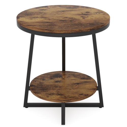 Tribesigns 2-Tier Round End Table, Industrial Nightstand Side Table with Storage Shelf