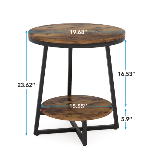 Tribesigns 2-Tier Round End Table, Industrial Nightstand Side Table with Storage Shelf