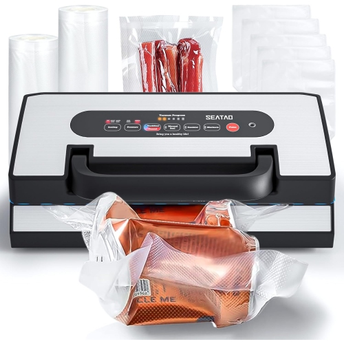 Vacuum Sealer for Dry, Moist, and Liquid Foods with Easy-Lock Handle, Double Seal, and Built-in Cutter