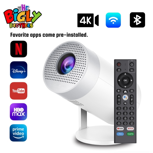Brother eye 4k Mini projector 300 lumens , Built-in speaker , Pre installed Apps, up to 200 inch size display , 2gb ram ultra fast , All in One Super