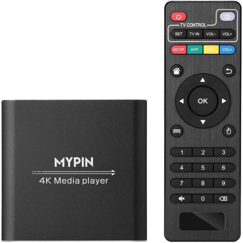 Lecteur multimédia 4K avec télécommande qui lit des vidéos à partir d'un disque dur, d'une clé USB et d'une carte TF, prend en charge le son ambiopho