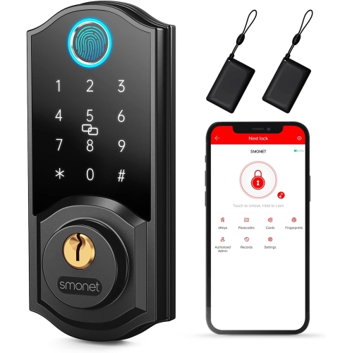 Smart Door Lock with Fingerprint Access, Keyless Entry, Bluetooth, Digital Keypad, Auto Lock, Key Fob, and Smartphone Control – Perfect for Homes and