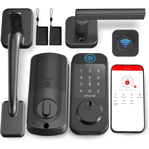 WiFi Front Door Lock Set with Fingerprint Access, Keyless Entry, Digital Keypad, Bluetooth, Auto Lock, and Smartphone App – Great for Rentals