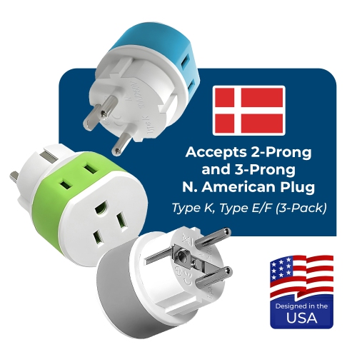 Denmark Travel Adapter - 2 in 1 - Type K - Compact Design