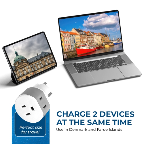 Denmark Travel Adapter - 2 in 1 - Type K - Compact Design