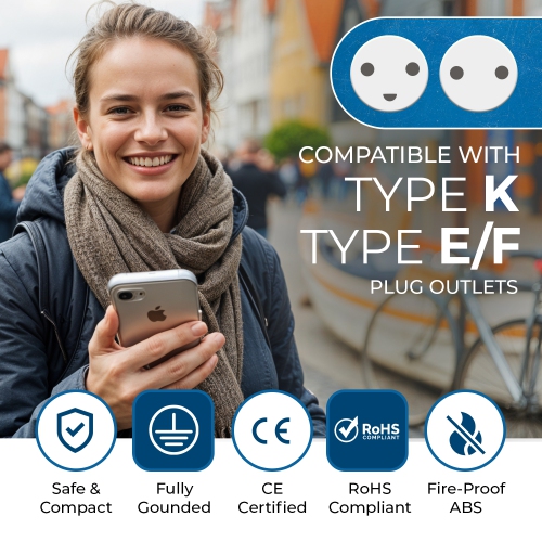 Denmark Travel Adapter - 2 in 1 - Type K - Compact Design