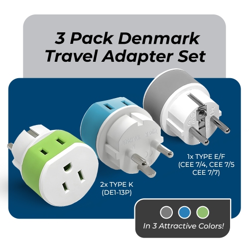 Denmark Travel Adapter - 2 in 1 - Type K - Compact Design