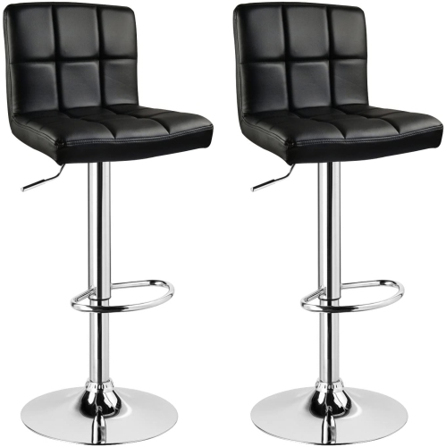Lennox Furniture 360-Degree Set of 2 Swivel Adjustable Height Black Bounded Leather Bar Stool Chair, with Backrest & S..