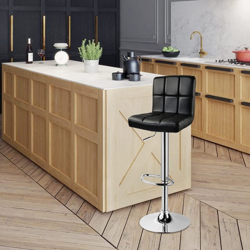 Lennox Furniture 360-Degree Set of 2 Swivel Adjustable Height Black Bounded Leather Bar Stool Chair, with Backrest & S..