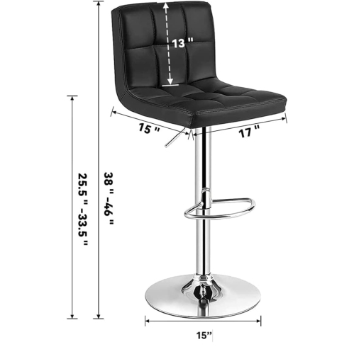 Lennox Furniture 360-Degree Set of 2 Swivel Adjustable Height Black Bounded Leather Bar Stool Chair, with Backrest & S..