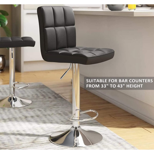 Lennox Furniture 360-Degree Set of 2 Swivel Adjustable Height Black Bounded Leather Bar Stool Chair, with Backrest & S..