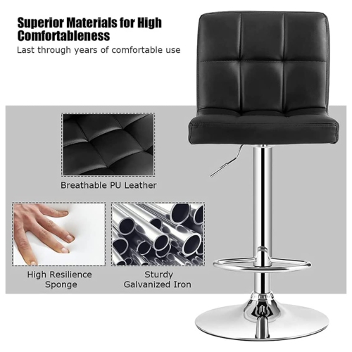 Lennox Furniture 360-Degree Set of 2 Swivel Adjustable Height Black Bounded Leather Bar Stool Chair, with Backrest & S..