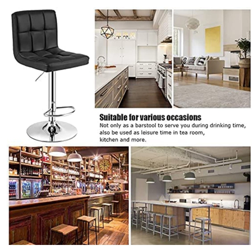 Lennox Furniture 360-Degree Set of 2 Swivel Adjustable Height Black Bounded Leather Bar Stool Chair, with Backrest & S..