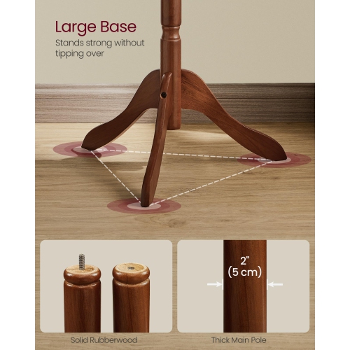 Portemanteau VASAGLE, portemanteau en bois massif, portemanteau autonome à 10 crochets, URCR03WN noyer foncé