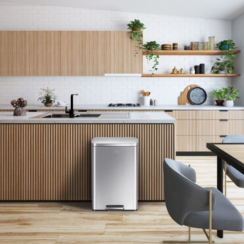 EKO Madison Brushed Stainless Large 50 Liter/13.2 Gallon Step Trash Can with Inner Liner - Fingerprint Resistant Finish