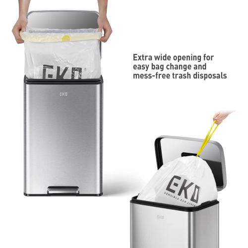 EKO Madison Brushed Stainless Large 50 Liter/13.2 Gallon Step Trash Can with Inner Liner - Fingerprint Resistant Finish