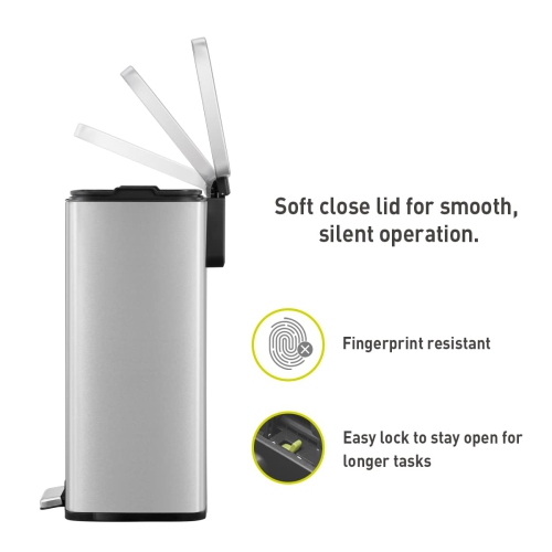 EKO Madison Brushed Stainless Large 50 Liter/13.2 Gallon Step Trash Can with Inner Liner - Fingerprint Resistant Finish