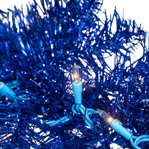 Pre-Lit Artificial Tinsel Christmas Garland - 9' x 8" - Blue - Clear Lights