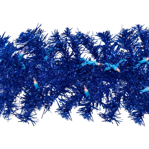 Pre-Lit Artificial Tinsel Christmas Garland - 9' x 8" - Blue - Clear Lights
