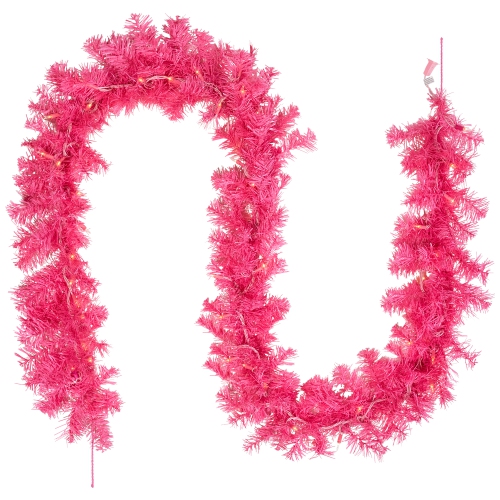 Pre-Lit Artificial Tinsel Christmas Garland - 9' x 8" - Pink - Clear Lights