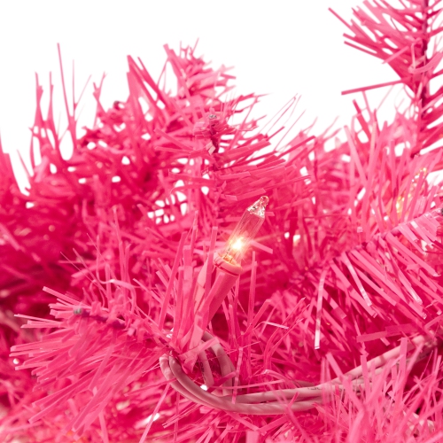 Pre-Lit Artificial Tinsel Christmas Garland - 9' x 8" - Pink - Clear Lights