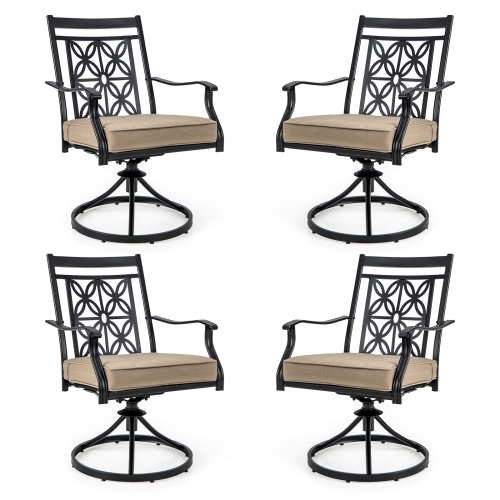 Costway Patio Swivel Chair 4 PCS Outdoor Bistro Dining Chair Blossom Pattern Backrest