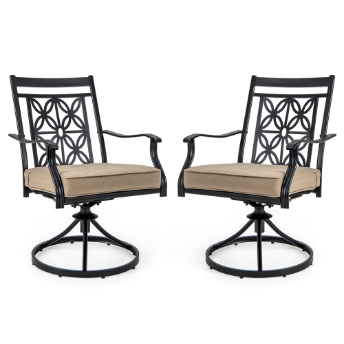 Costway Patio Swivel Chair 2 PCS Outdoor Bistro Dining Chair Blossom Pattern Backrest