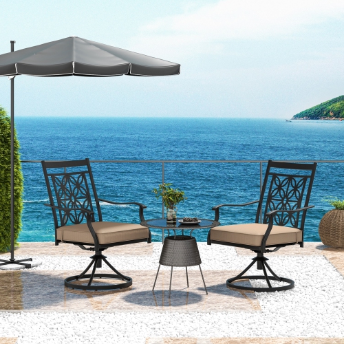 Costway Patio Swivel Chair 2 PCS Outdoor Bistro Dining Chair Blossom Pattern Backrest