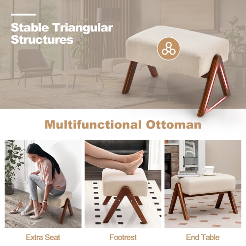 Fauteuil berçant coulissant de Costway avec pouf en tissu, bois massif