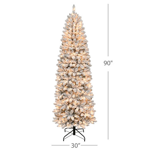 Arbre de Noël givré mince de 7,5 pi avec lumières de Puleo - Sapin Birmingham