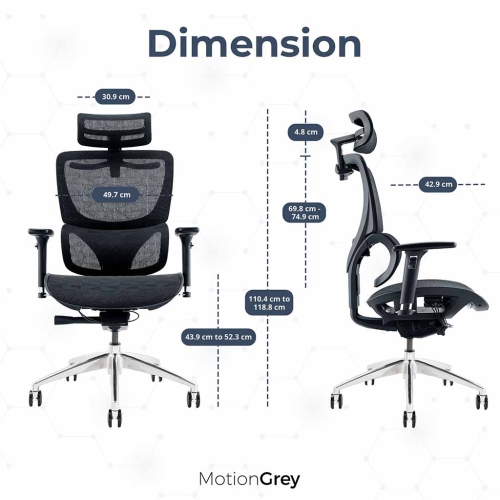 Fauteuil de bureau ergonomique MotionGrey de SpaceMesh, accoudoirs réglables, dossier haut filet, chaise d'ordinateur pour les bureaux de jeu et de