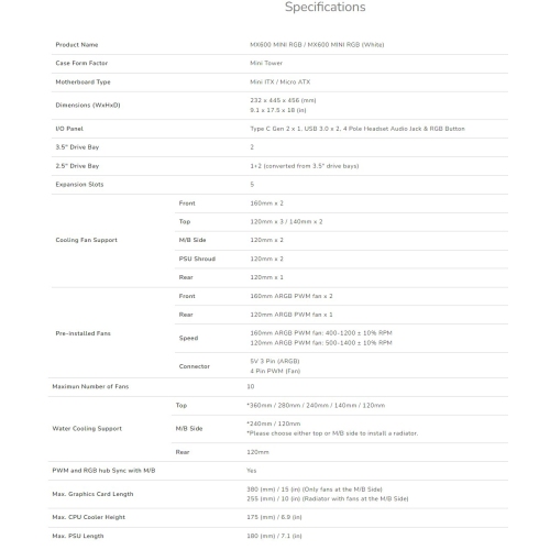 Cougar MX600 RGB Mini ATX Computer Case, Tempered Glass Side Panel, 2 x 160mm / 1 x 120mm ARGB Fans Pre-Installed, Black