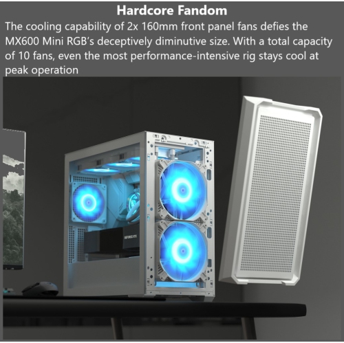 Cougar MX600 RGB Mini ATX Computer Case, Tempered Glass Side Panel, 2 x 160mm / 1 x 120mm ARGB Fans Pre-Installed, White