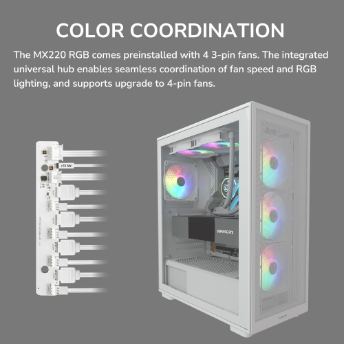 Cougar MX220 RGB Mid Tower ATX Computer Case, Tempered Glass Side Panel, 4 x 120mm ARGB Fans Pre-Installed, White