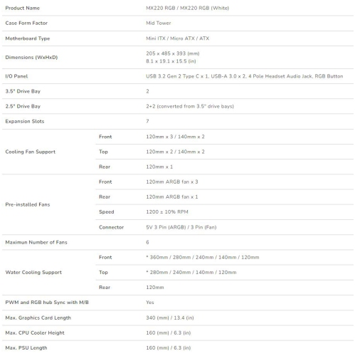 Cougar MX220 RGB Mid Tower ATX Computer Case, Tempered Glass Side Panel, 4 x 120mm ARGB Fans Pre-Installed, Black