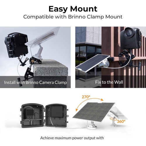 Ensemble avec panneau solaire ASP1000-P et support de Brinno - Ensemble avec panneau solaire de 10 W