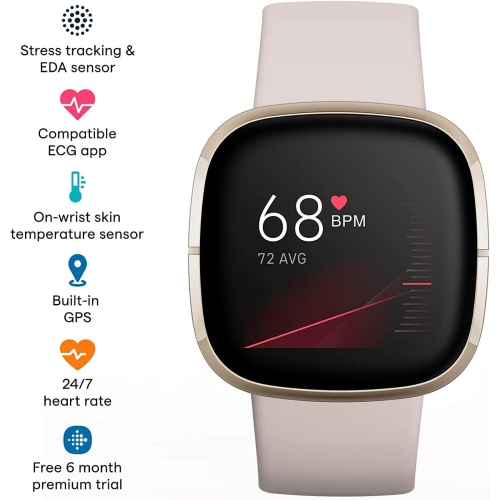 Fitbit Sense Health & Fitness AMOLED Smartwatch with Built-in GPS, Heart Rate Monitor, ECG by FITBIT - Refurbished condition - Image 2