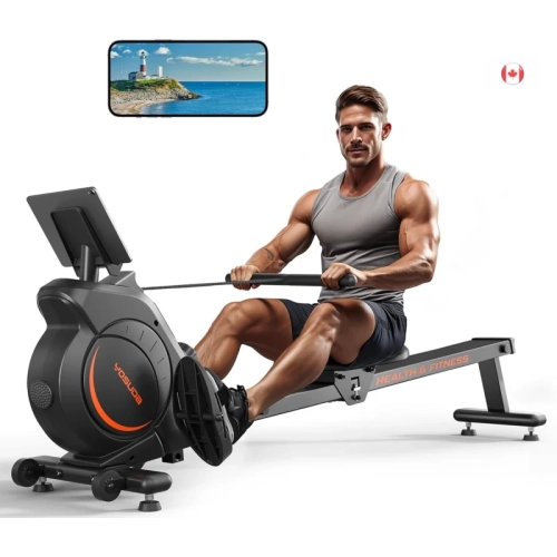 Magnetic Rowing Machine - 350 LB Capacity, Home Rower with LCD Monitor & Tablet Holder