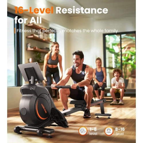 Magnetic Rowing Machine - 350 LB Capacity, Home Rower with LCD Monitor & Tablet Holder