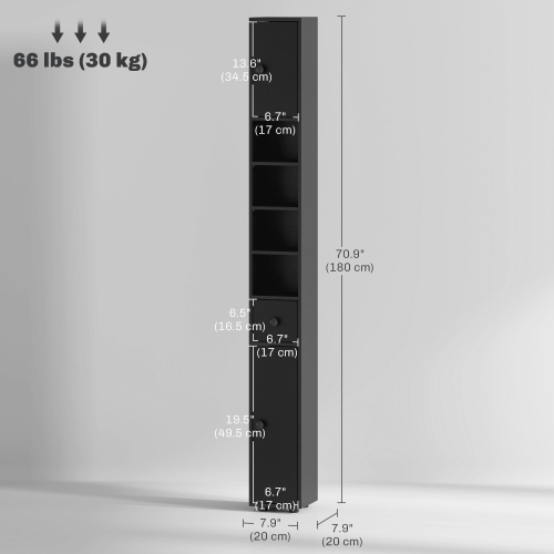 kleankin 71" Tall Bathroom Storage Cabinet, Narrow Bathroom Cabinet with Open Shelves, 2 Door Cabinets, Adjustable Shelves, for Kitchen, Hallway,