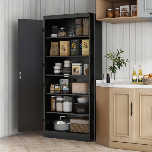 HOMCOM – Armoire garde-manger de 70&nbsp;po, armoire de rangement autonome à 4 portes, garde-manger à 6 niveaux pour salon, noir